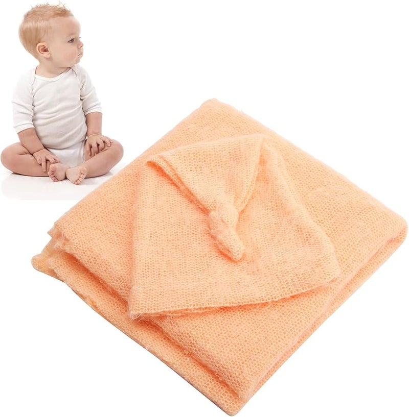 Orange Baby Photography Props Mohair Knitted Hat And Wrap Set Newborn Photo Shoot Outfit - Image 3